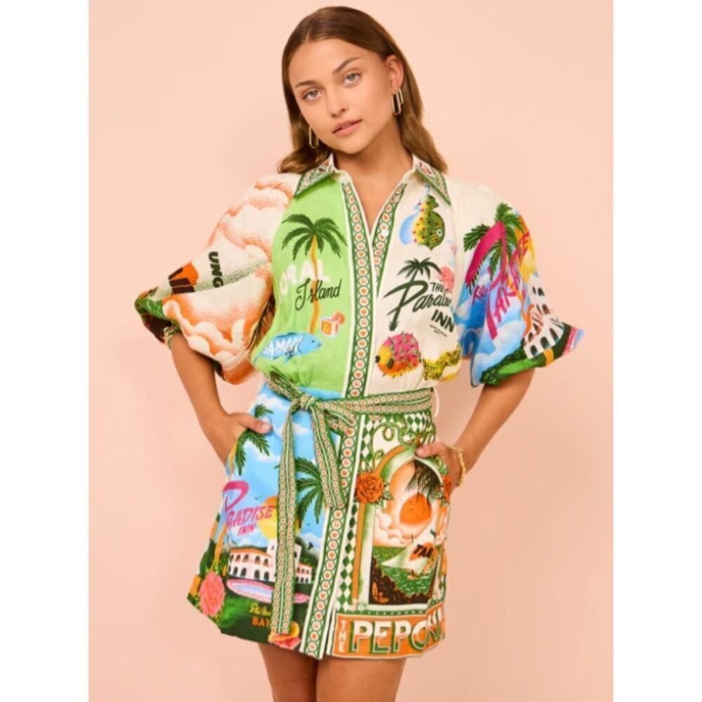 ALEMAIS Paradiso Printed Linen Mini Dress AU6/US2 - Picture 7 of 12